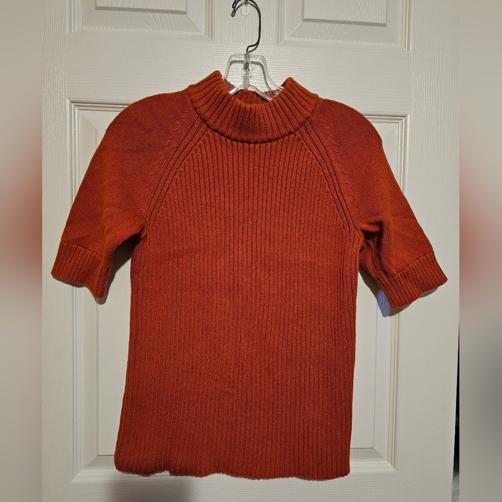 Lands' End Women's Cowl Neck Short Sleeve Sweater in Rust Size M/T
